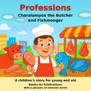 Charalampos the Butcher and Fishmonger children’s book cover by Pantelis Papakonstantinou