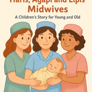 Haris, Agapi and Elpis Midwives English children’s eBook cover about midwives, newborn babies and care
